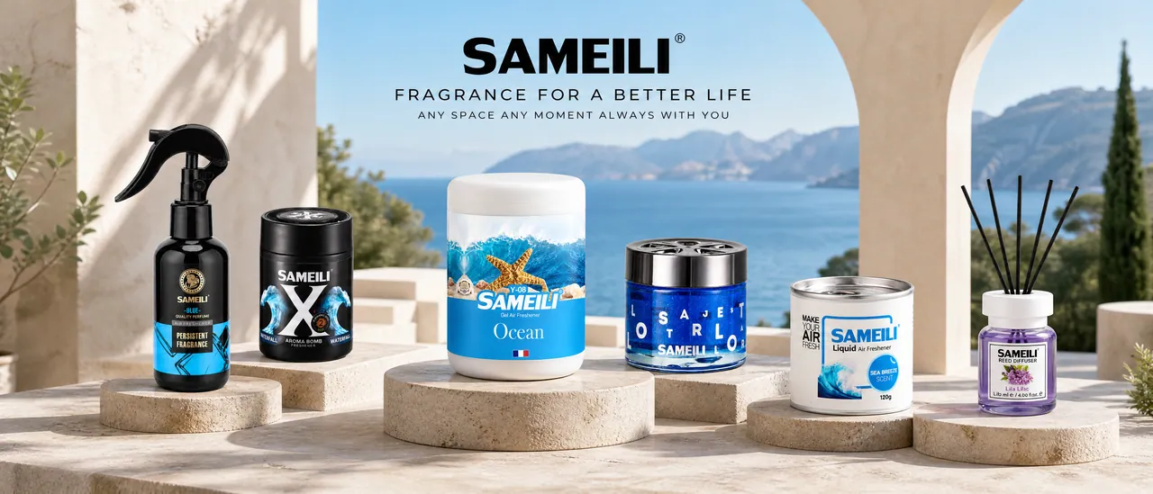 The SAMEILI product family on stone plinths above the sea